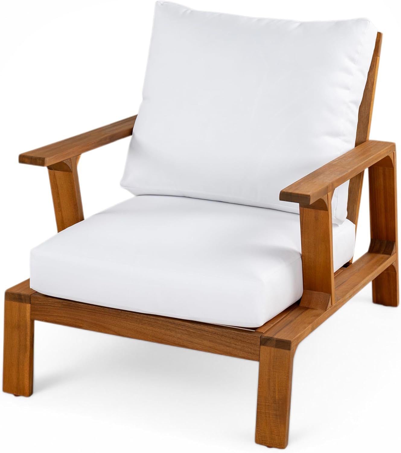 Piece Outdoor Sofa Set Teak Finish White Cushion review