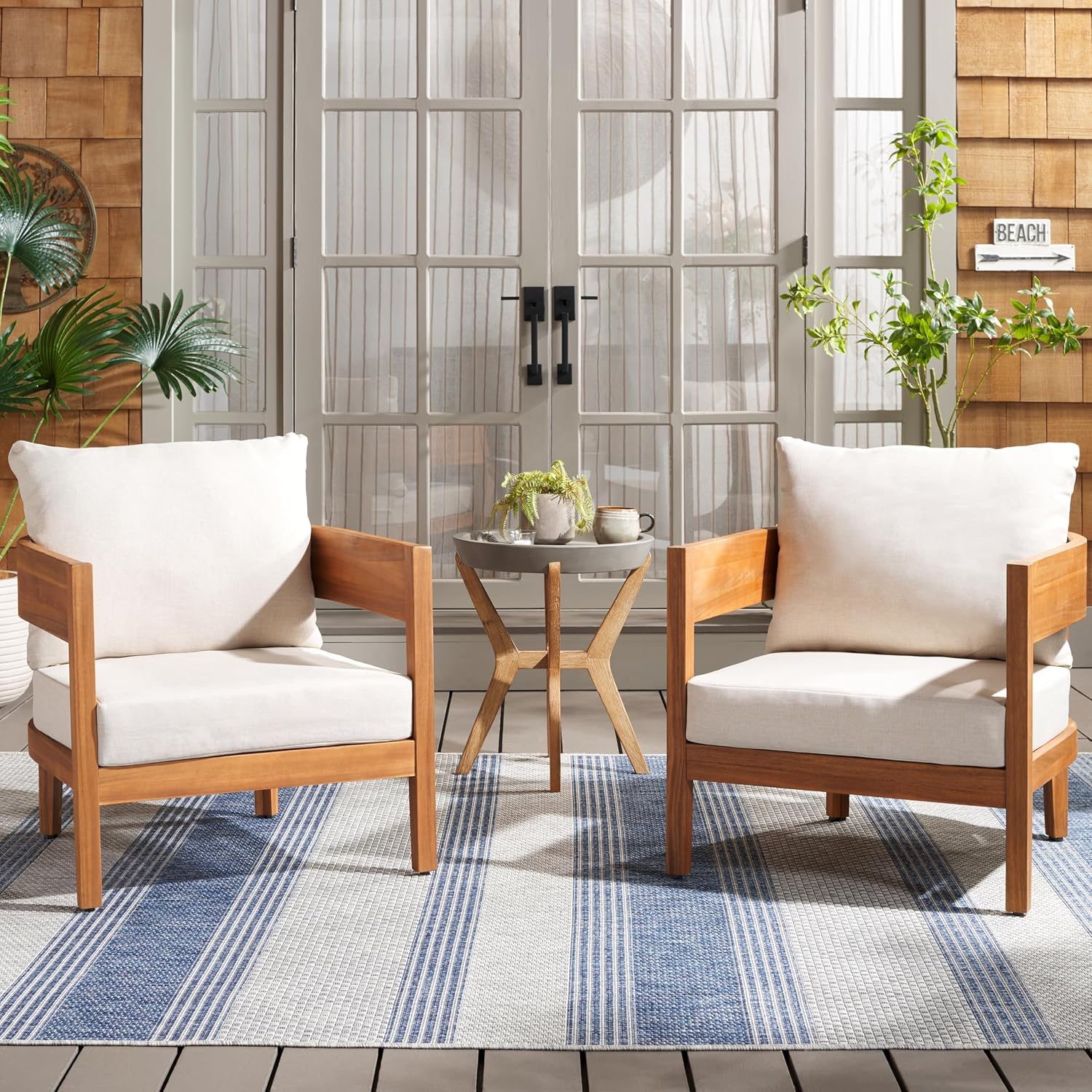 SAFAVIEH Outdoor Theo Teak Arm Chair Set review