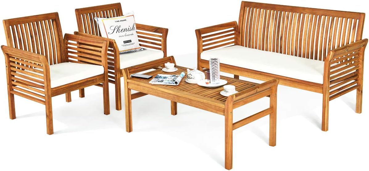 Tangkula 4-Piece Acacia Wood Outdoor Sofa Set review