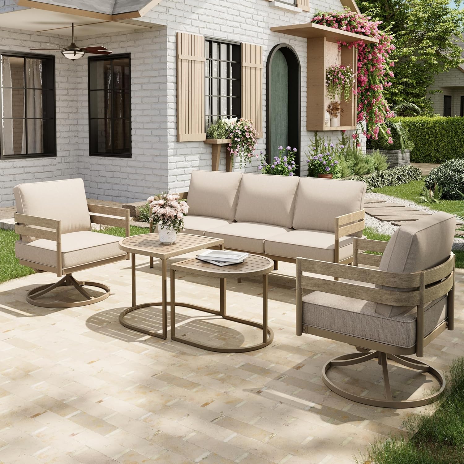 Piece Patio Outdoor Conversation Furniture Set – Beige review