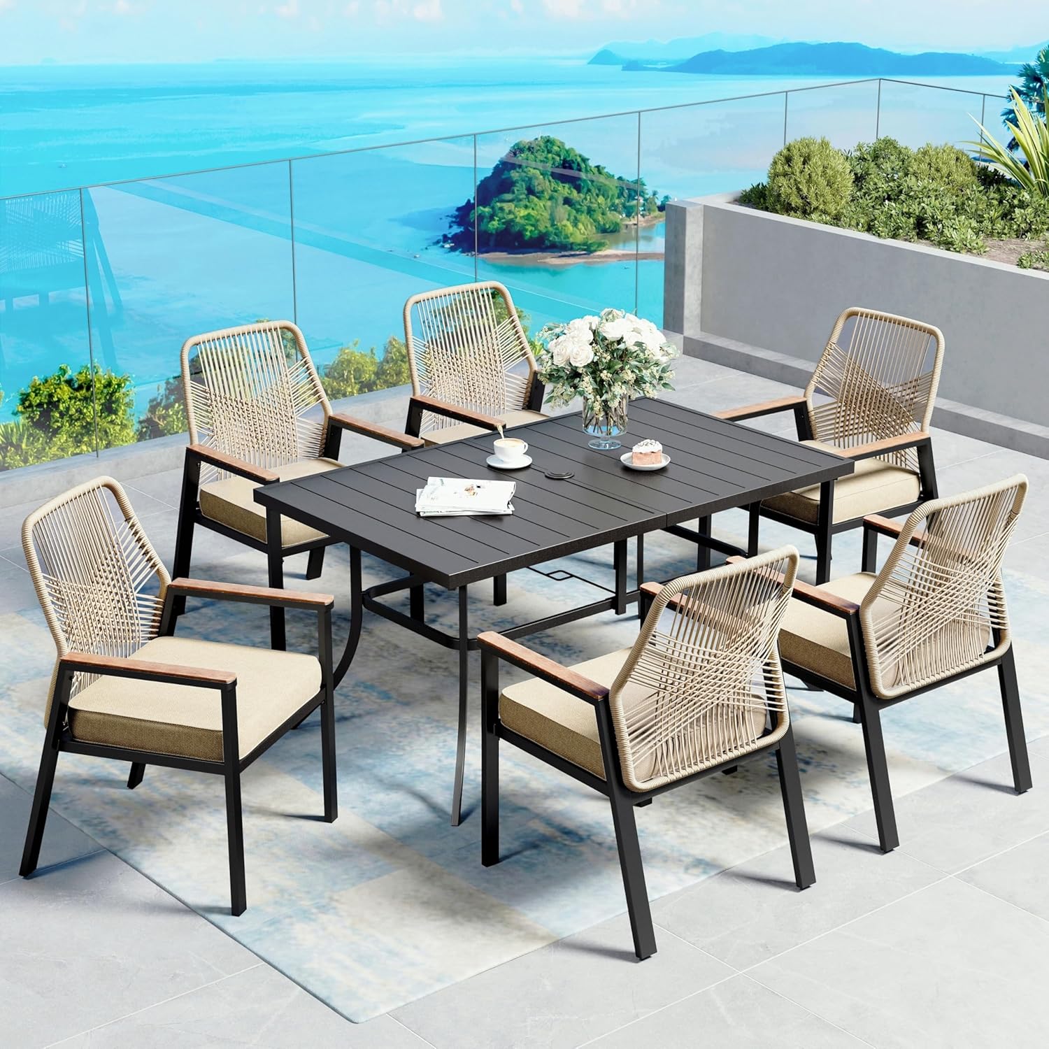 Piece Patio Dining Set 6 Woven Rattan Chairs review