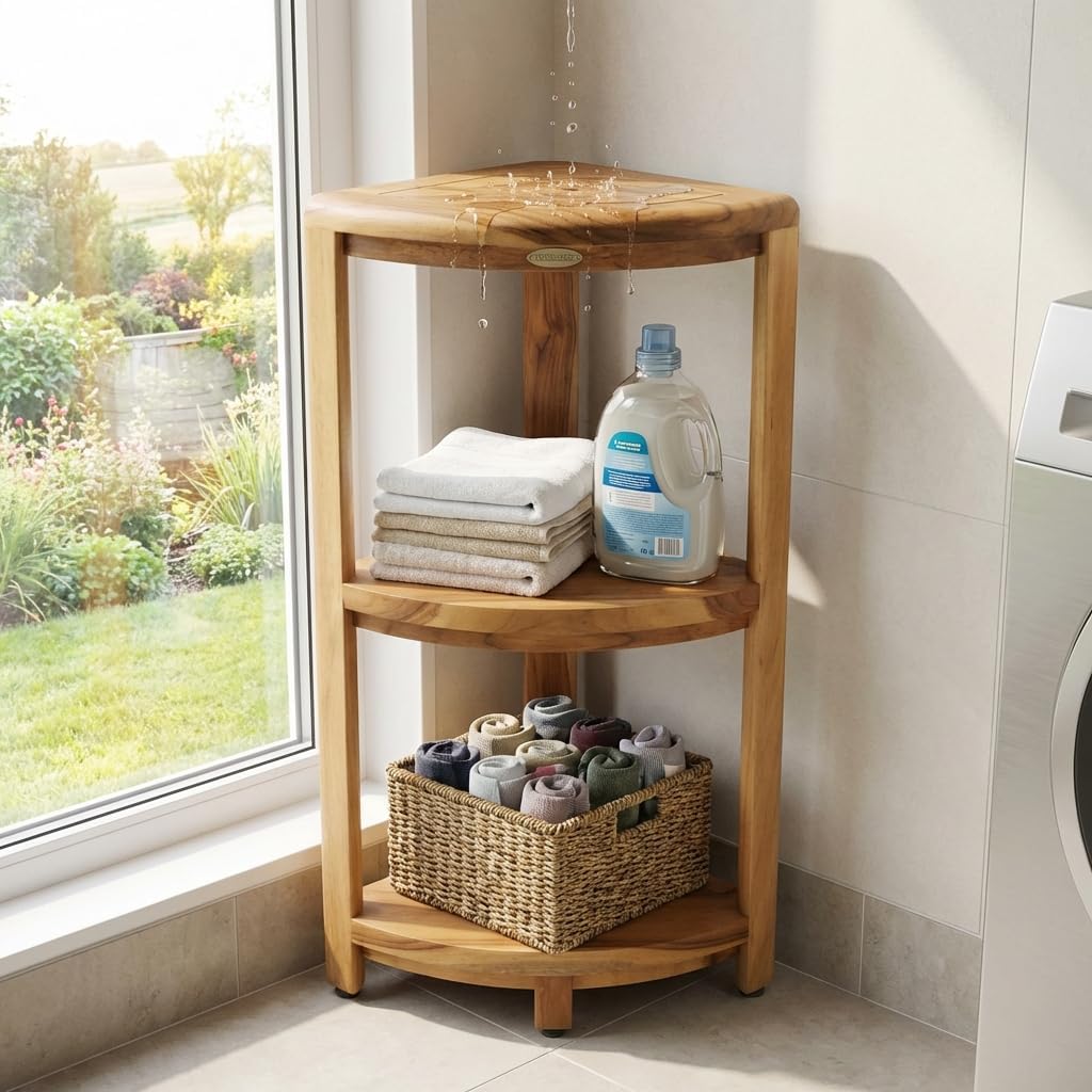 EcoDecors SnazzyCorner Teak Corner Shower 3-Tier Shelf review