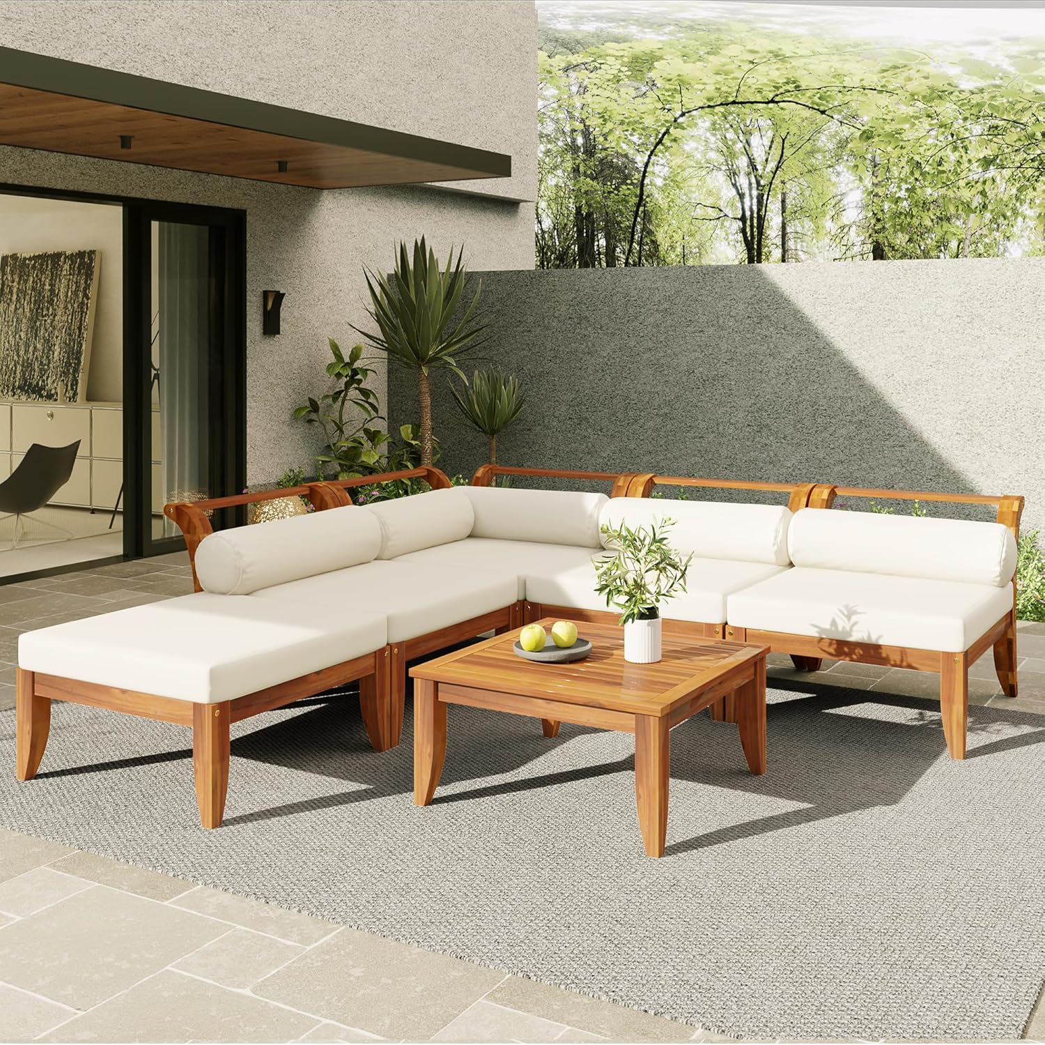 Merax 6 Pieces Patio Furniture Set Teak+Beige review