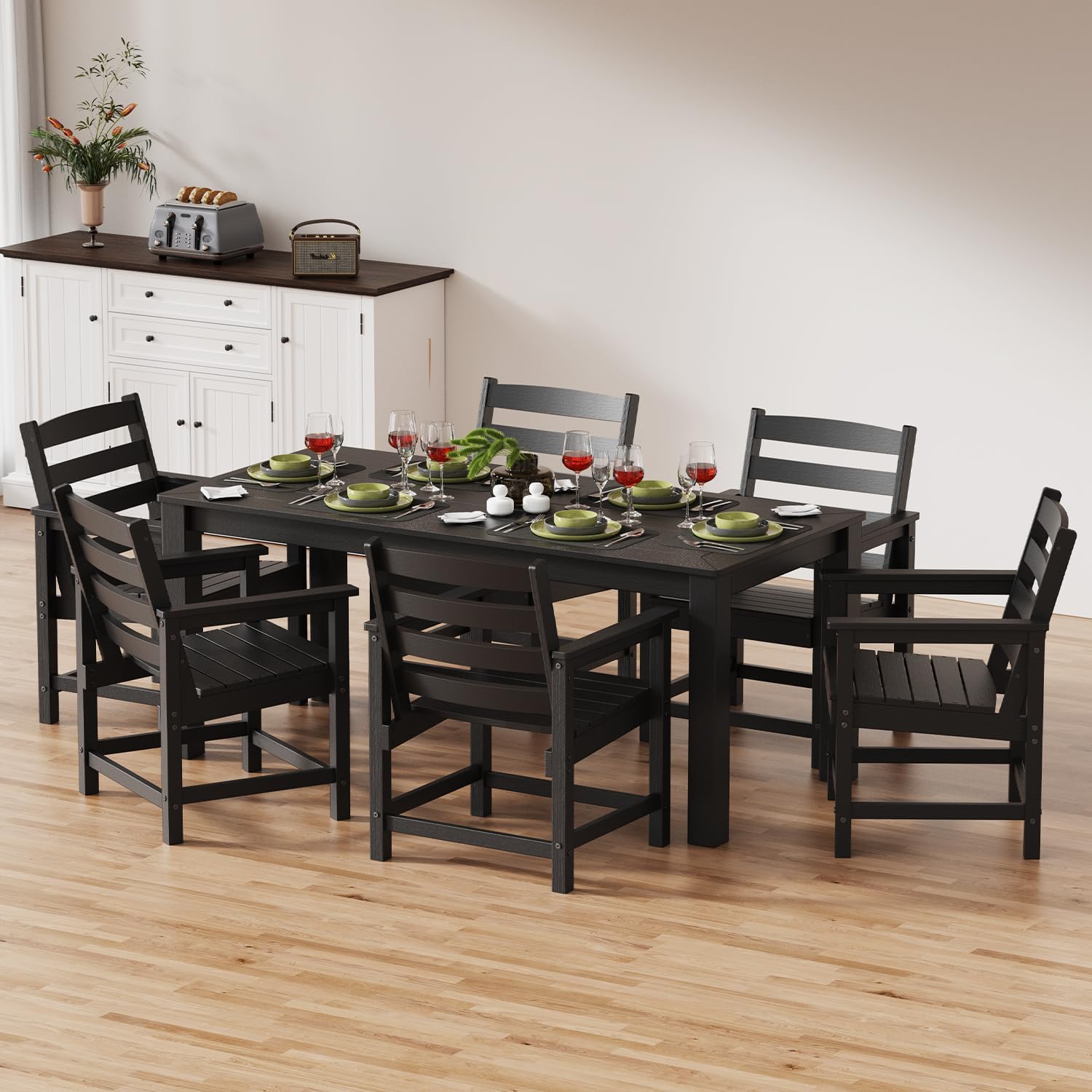 Outdoor HDPE Dining Table Set 7-Piece (Black) review