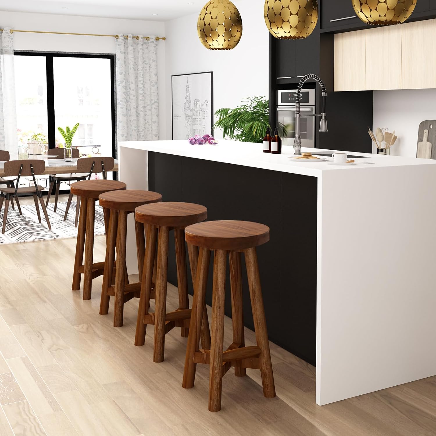 Solid Teak Wood Barstool with Round Seat review