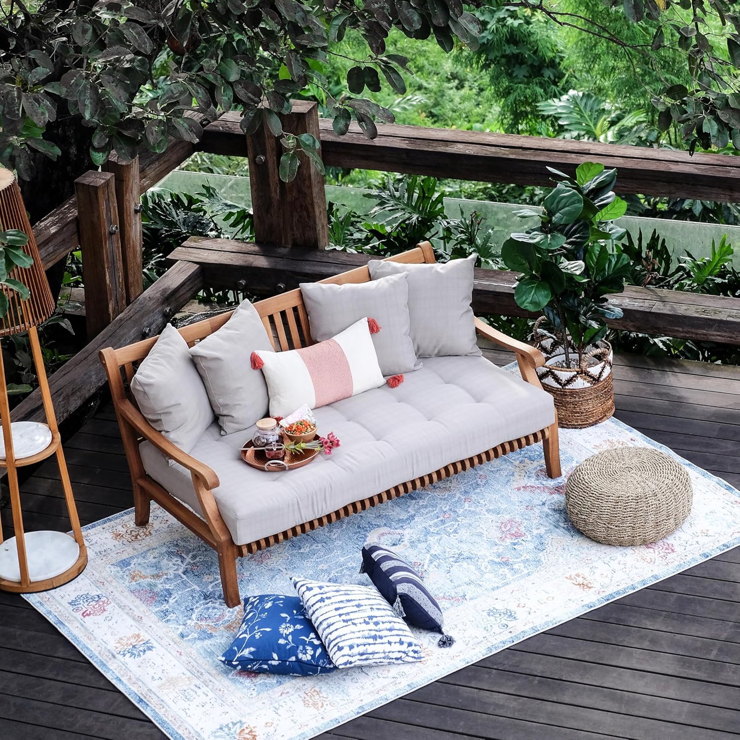 Cambridge Casual Costa Teak Wood Outdoor Sofa Daybed, 3-Seater Patio Couch with Tufted Beige Cushion, Weather-Resistant Frame, 750 lbs Capacity for Backyard & Porch review