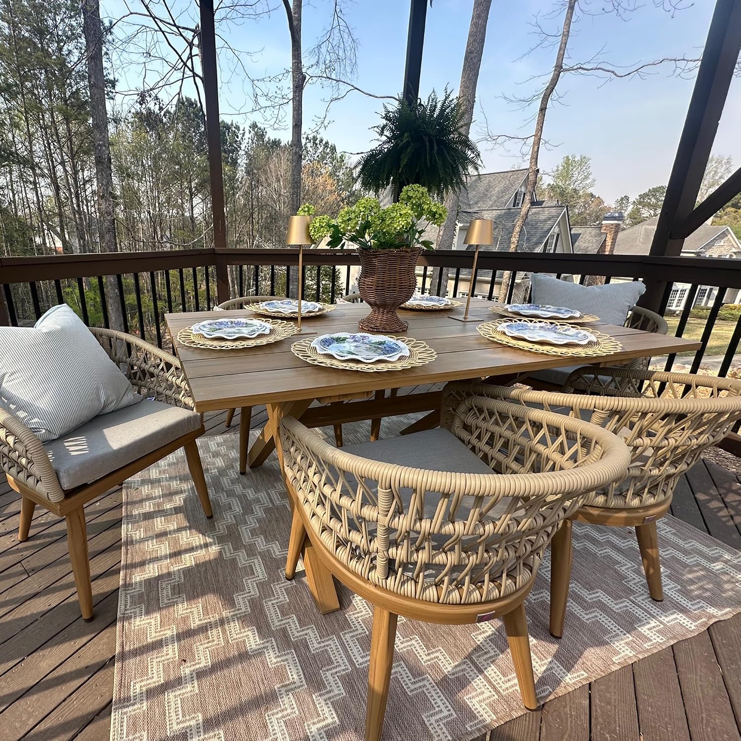 PURPLE LEAF Outdoor Dining Set 7 Pieces Woven PE Rattan Aluminum Teak review