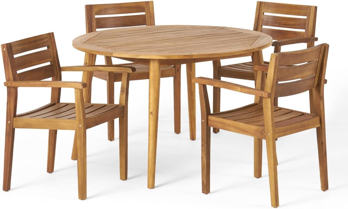 Christopher Knight Home Keth Outdoor 5 Piece Acacia Wood Dining Set, Teak Finish review