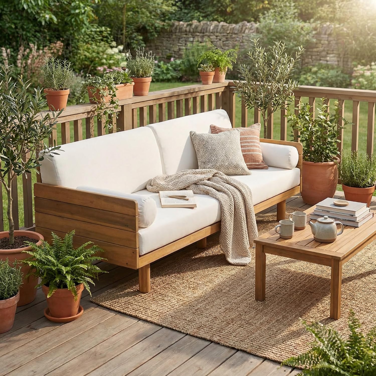 Christopher Knight Home Outdoor Acacia Wood Patio Sofa, 3 Seat Outdoor Couch with Cushions and Removable Bolster Pillows, Modern Wooden Frame Patio Furniture for Backyard Garden Poolside review