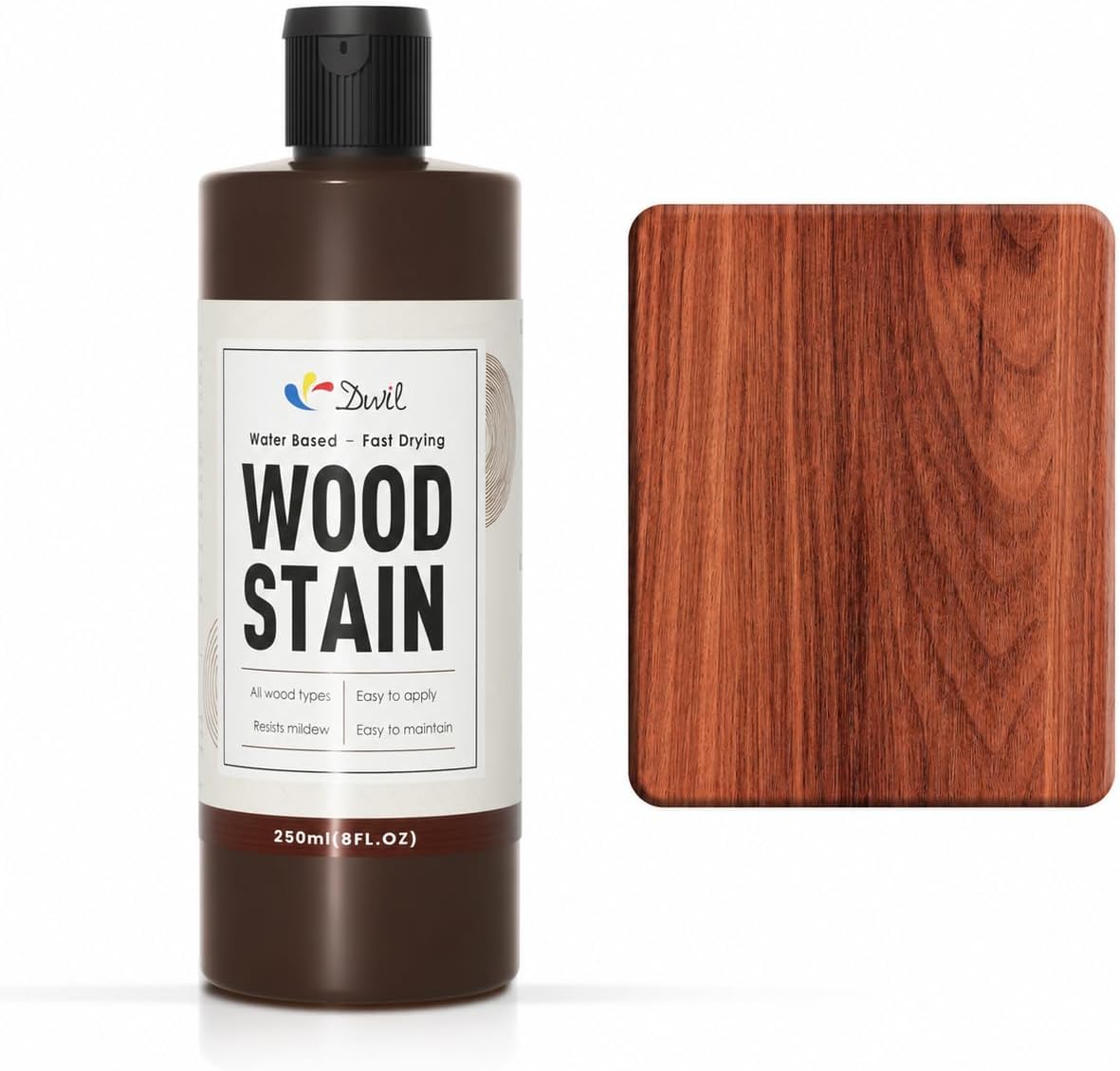 DWIL Water Based Wood Stain – Multiple Finishes, Fast Drying, Indoor and Outdoor Furniture, Wood Paneling, Cabinets and More, Low Odor ＆ Non-Toxic (8.5oz Teak) review