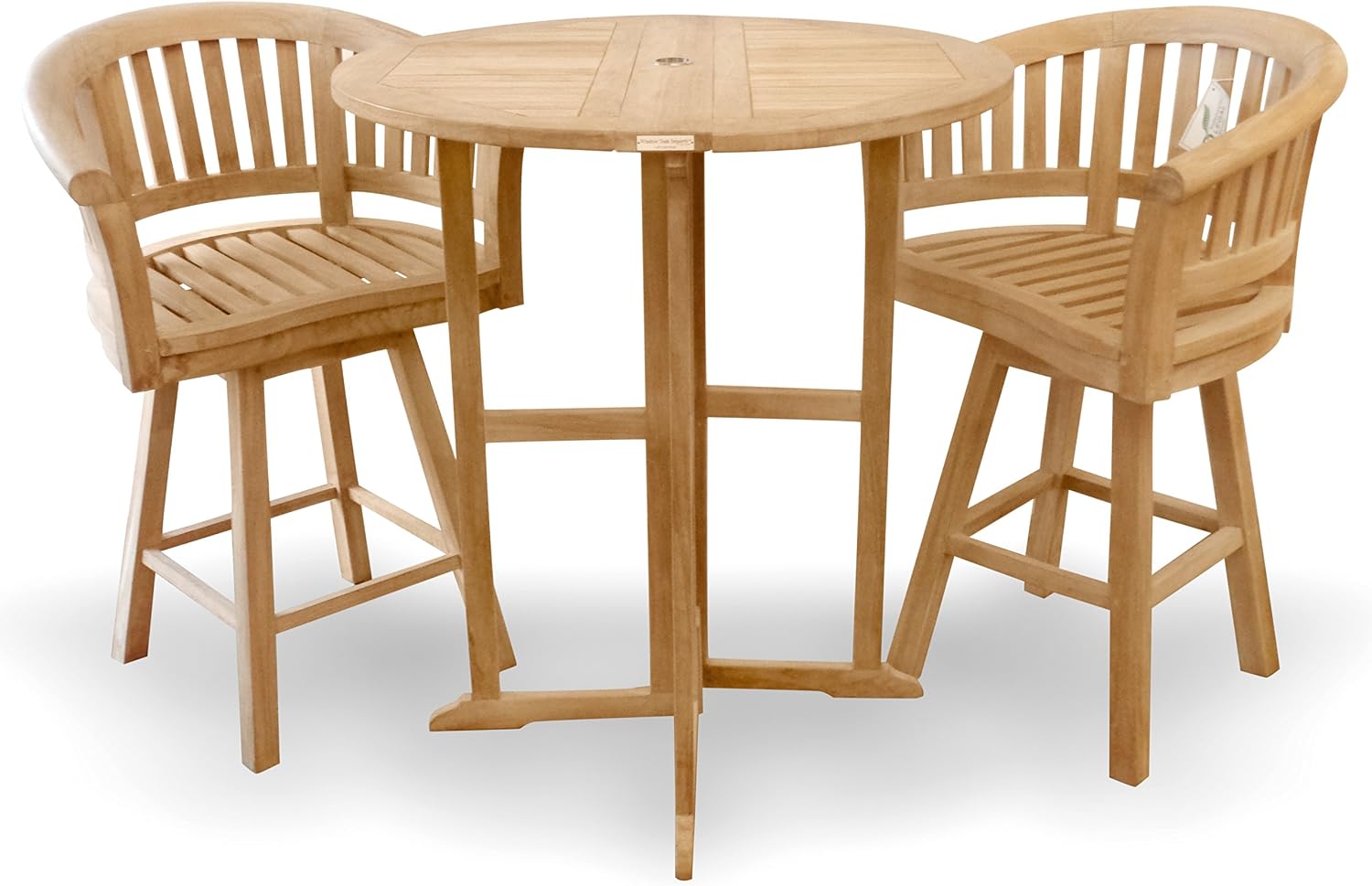 https://www.amazon.com/dp/B076C1DLSQ - Windsor's Genuine Grade A Teak 39" Round Dropleaf Counter Table w/2 Kensington Curved Arm Swivel Counter Chairs,Counter