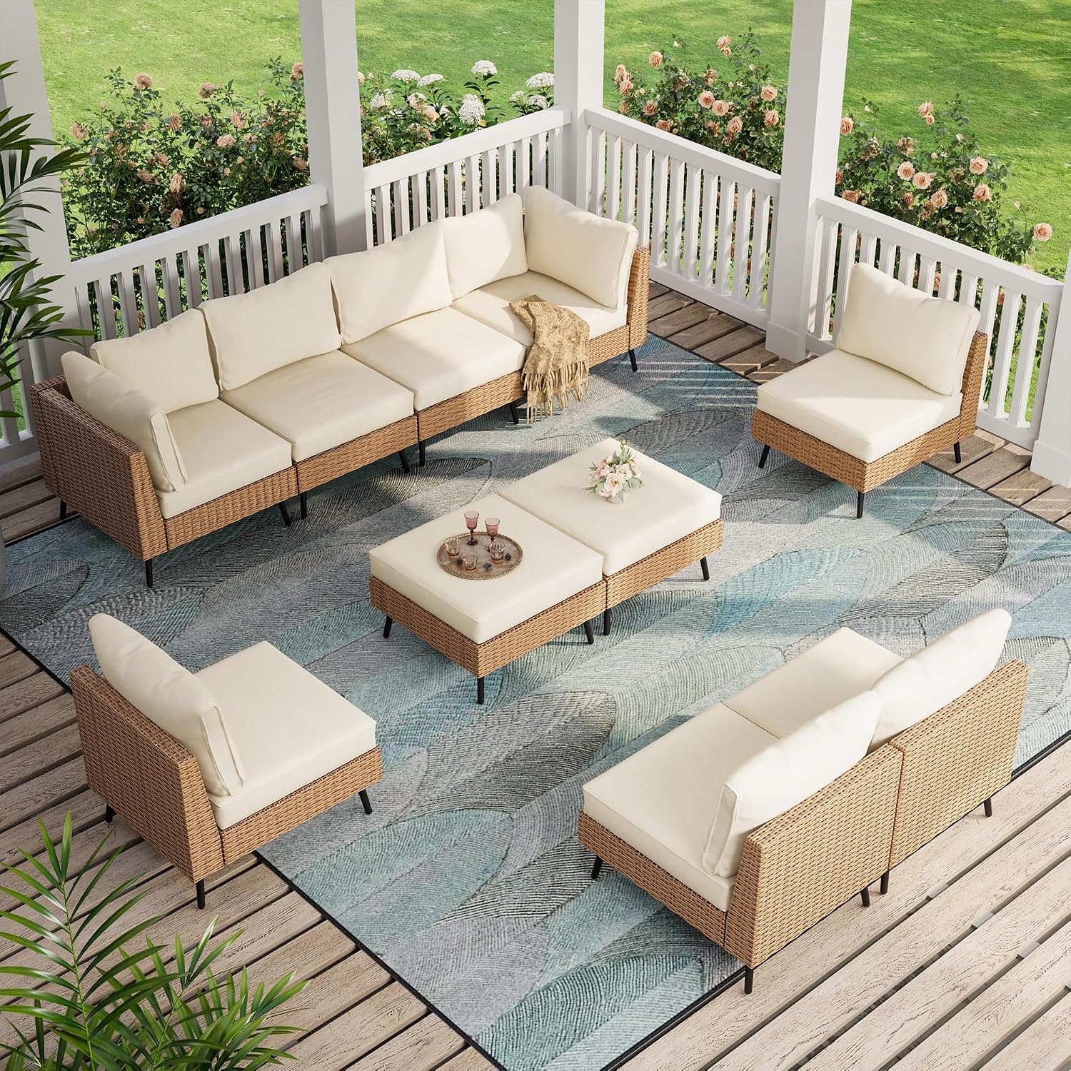 LAUSAINT HOME Outdoor Patio Furniture, 6 Piece Outdoor Sectional Sofa PE Rattan Wicker Patio Conversation Sets, All Weather Patio Furniture Set with Thick Cushions for Garden, Backyard(Beige) review