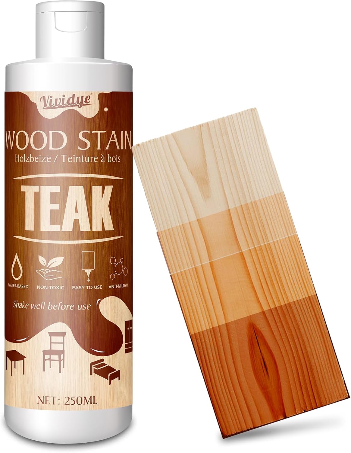 Wood Stain, 8.5oz/250ml Water Based Wood Stain for Indoor and Outdoor Furniture, Cabinet, Wood Panel, Door, Trim and More – Fast Drying, Low Odor＆Non-Toxic, Easy to Apply, Multiple Finishes (Teak) review