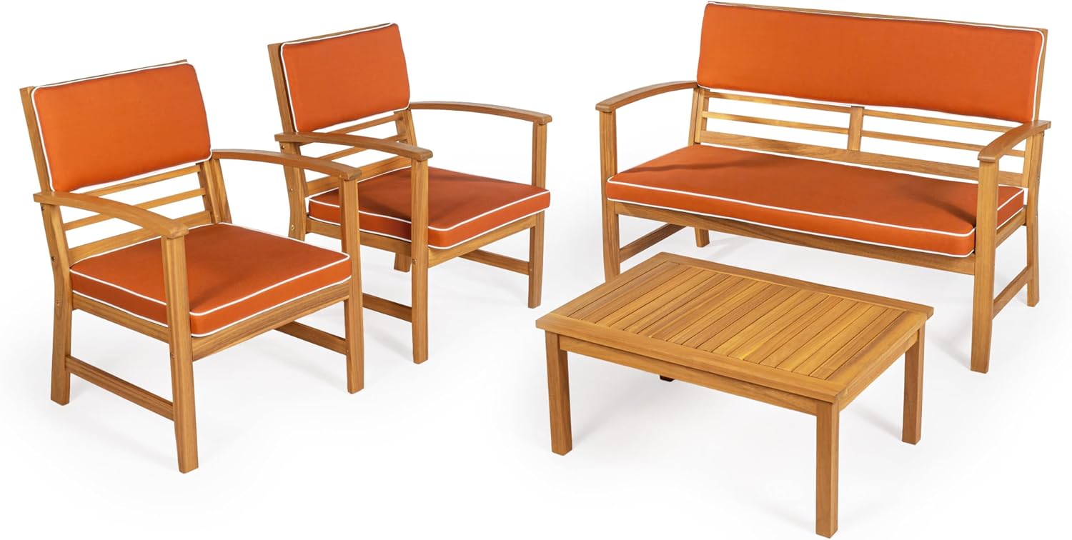 JONATHAN Y Barclay 4-Piece Acacia Wood Patio Conversation Set, Orange review
