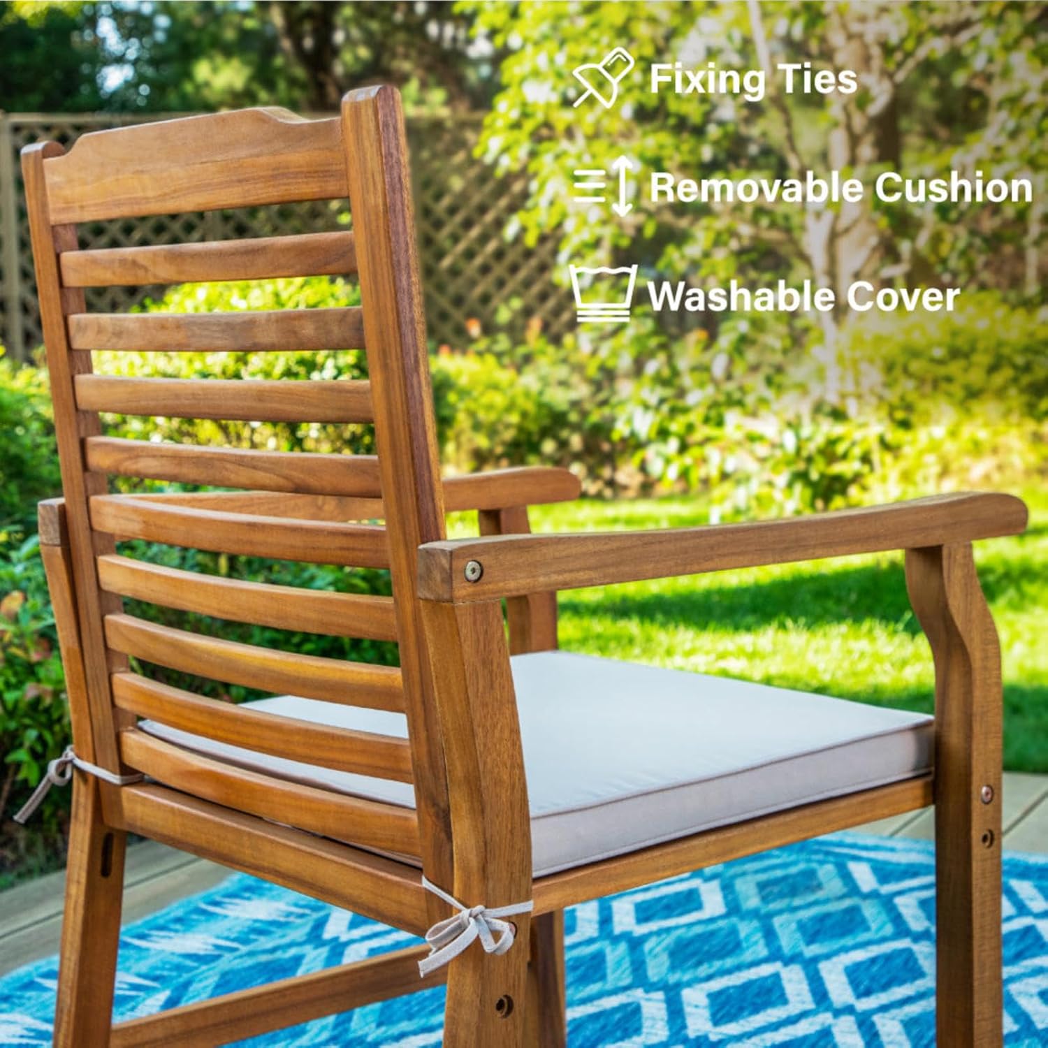 PHI VILLA Acacia Wood Outdoor Dining Chairs with Cushions, 2 PCS review