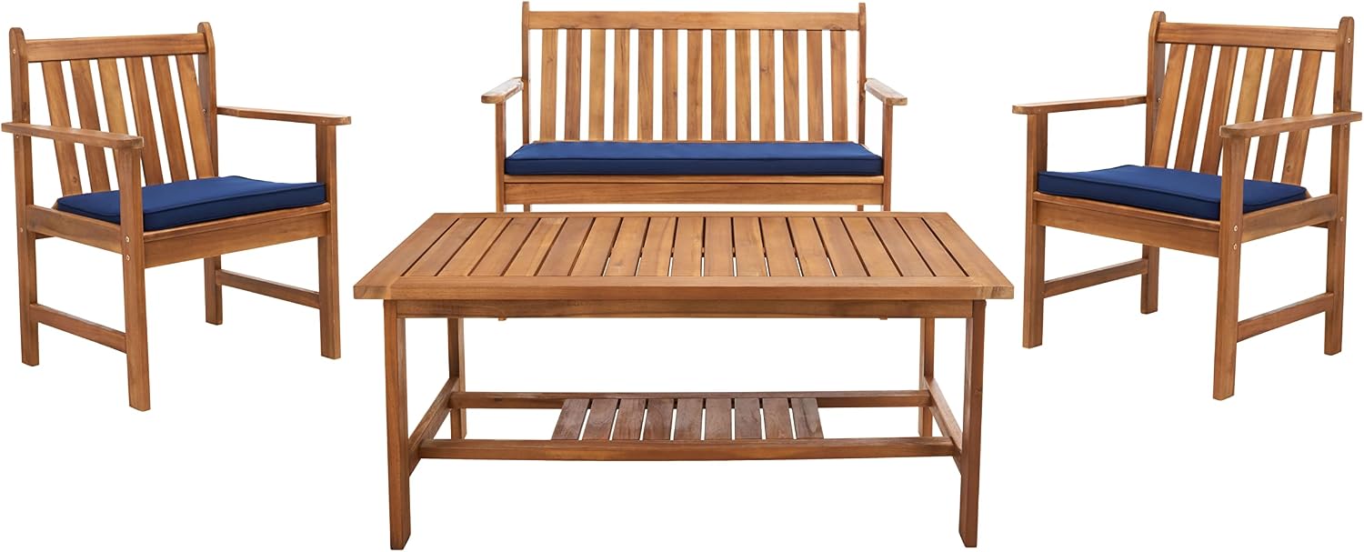 SAFAVIEH Outdoor Collection Burbank Teak and Navy 4 Pc Outdoor Set review
