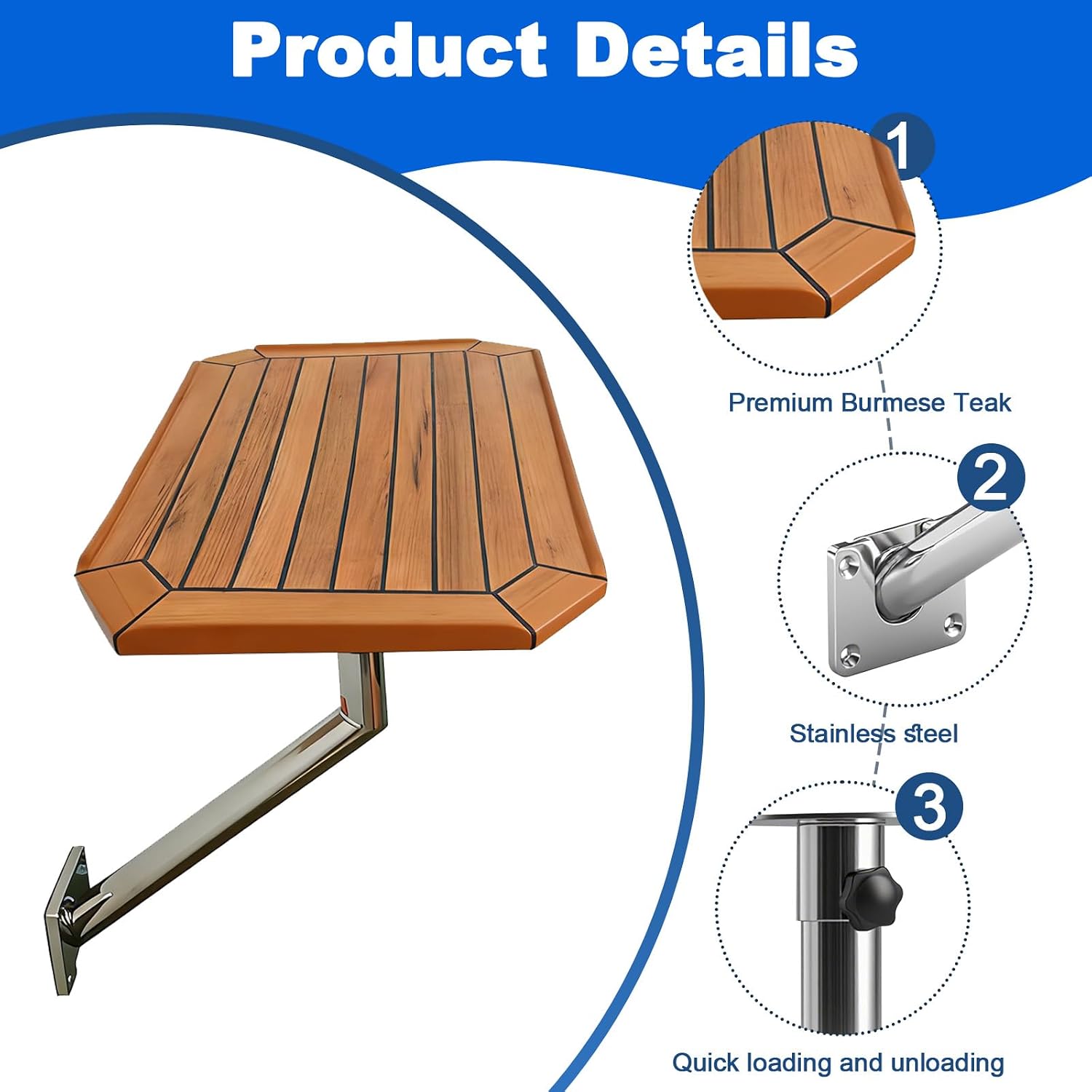 Wall-Mounted Teak Table, Removable and Adjustable Direction Marine Table, Burmese Teak with Stainless Steel Legs, Suitable for RVs and Boats. review